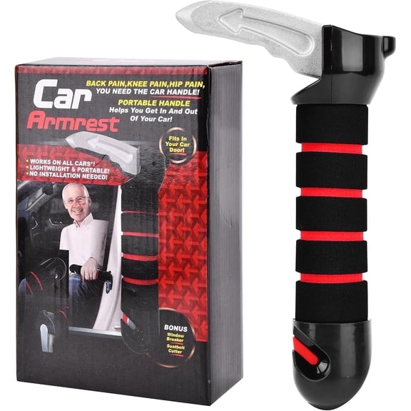 Geya Car Door Assist Handle, 3-in-1 Mobility Aid with Seatbelt Cutter & Window Breaker, Support for Seniors, Elderly & Disabled – Black, 1 pack