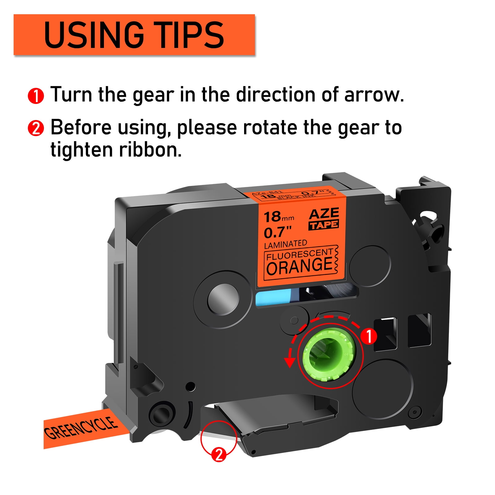 GREENCYCLE 10PK Compatible for Brother Black on Fluorescent Orange 18mm 8m TZ TZe TZe-B41 TZ-B41 TZeB41 TZB41 Laminated Label Tape use in PT-P700 PT-P750W PT-D600 PT-D400 Label Maker