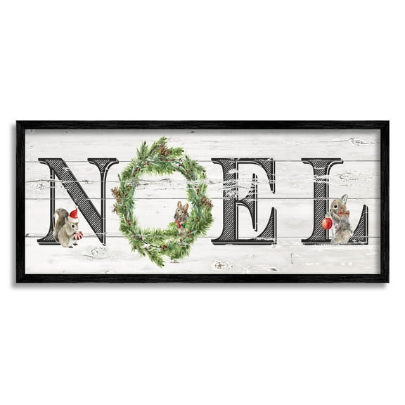 Stupell Industries Woodland Animal Noel Sign Graphic Art Black Framed Art Print Wall Art, Design by Livi Finn