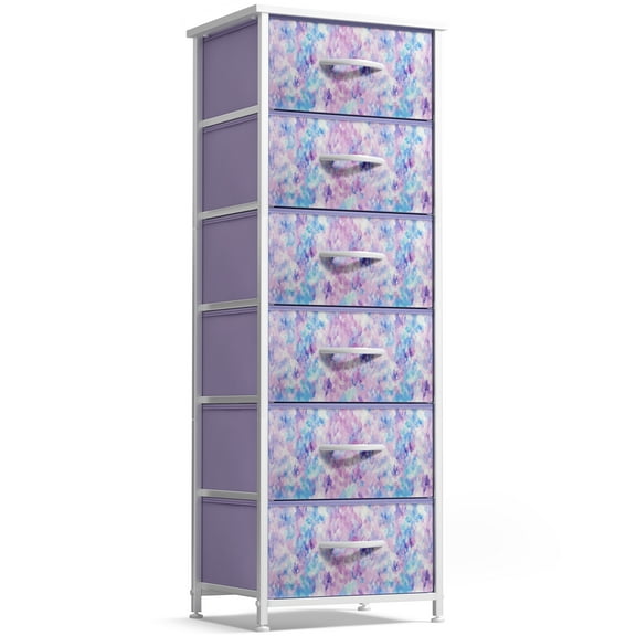 Sorbus 6-Drawer Dresser – Tie-Dye Purple Fabric Storage Tower for Kids Bedroom, Nursery, Closet
