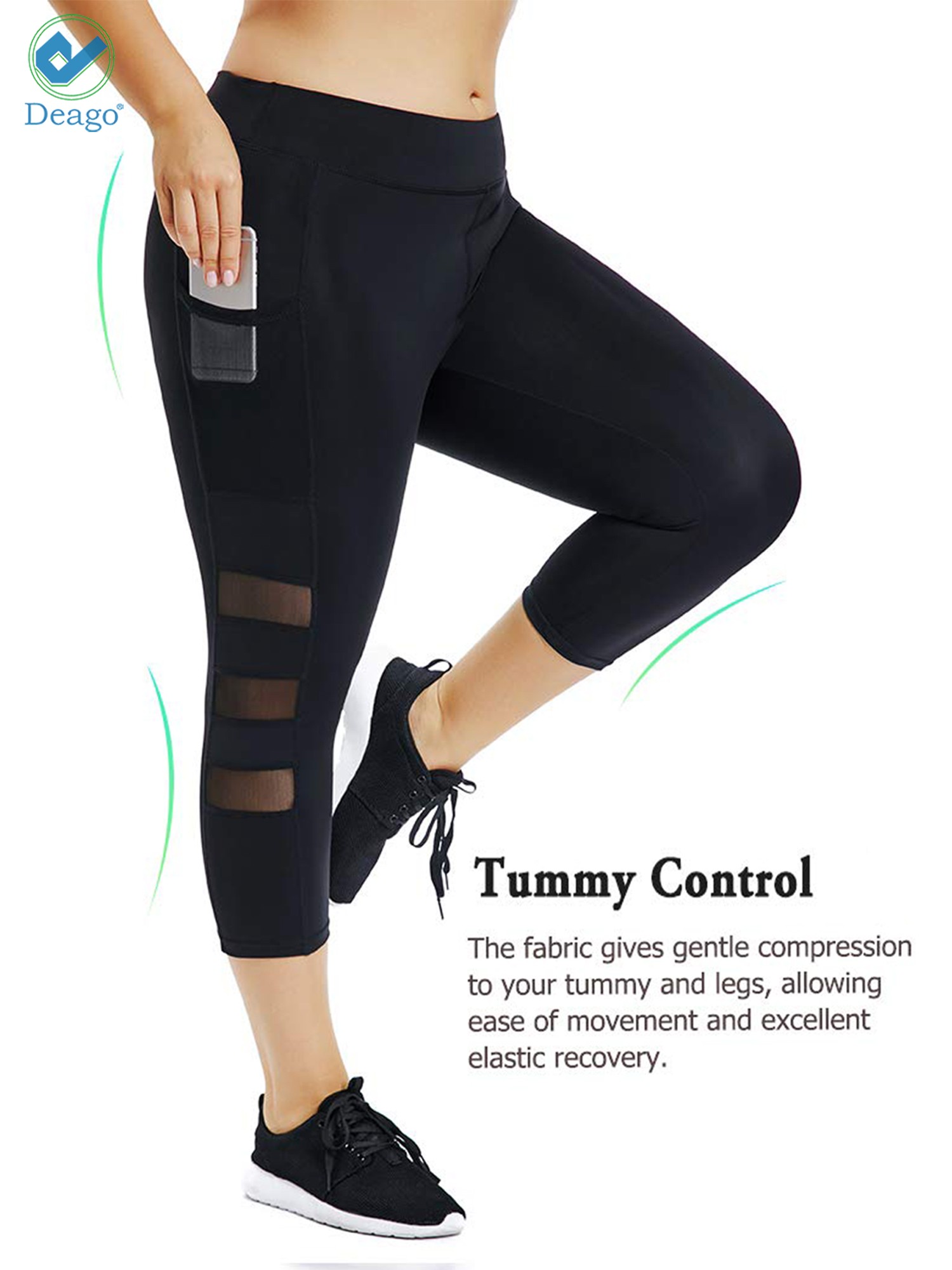 Deago Women's High Waist Yoga Pants Capri with Side Pockets Tummy Control Workout Running 4 Way Stretch Sports Leggings - image 3 of 8