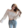 thumbnail image 1 of Camisa de mujer Blusa de manga larga con hombros descubiertos Top corto con vendaje sin espalda, Blanco seitruly AP001261-02B, 1 of 7