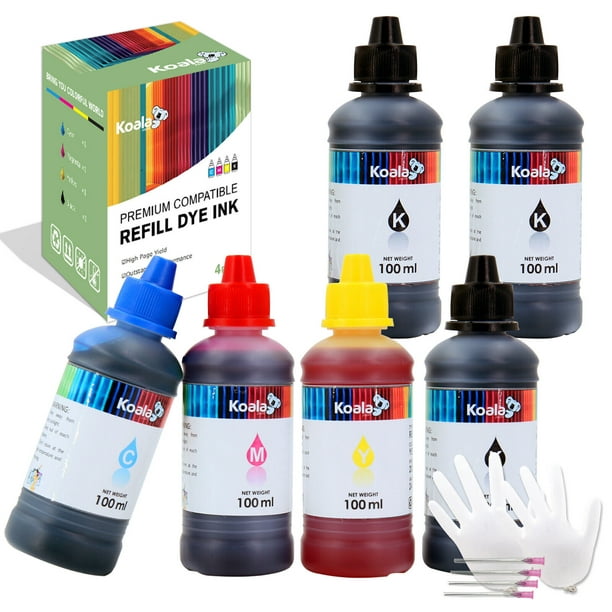 600ML Koala Ink Refill Kit Cyan, Yellow, Magenta, Black Ink Combo for Epson, HP, Brother Universal Inkjet Printer Cartridges, 6 Bottles Dye Ink Refill Kit - Walmart.com