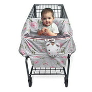 Boppy Shopping Cart and High Chair Cover—Preferred | with Integrated Storage Pouch | 2-Point Safety Belt | Wipeable, Machine Washable | 6-48 Months | Pink Flowers on Stripes with Attached Unicorn Toy