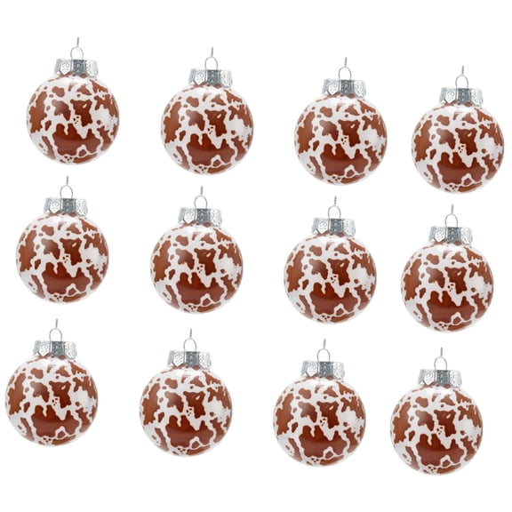 FVDPWYE 12 Pieces 2.4 inch Cow Pattern Christmas Balls Multifunctional Western Theme Brown White