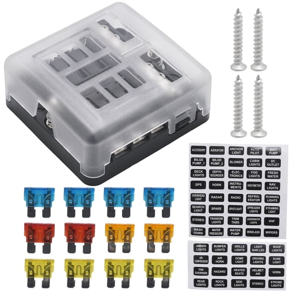 Anxingo 6-Way 12V-24V DC Blade Fuse Box with LED Indicators, Water Resistant Fuse Holder for Cars, Trucks, SUVs, RVs, Marine Boats