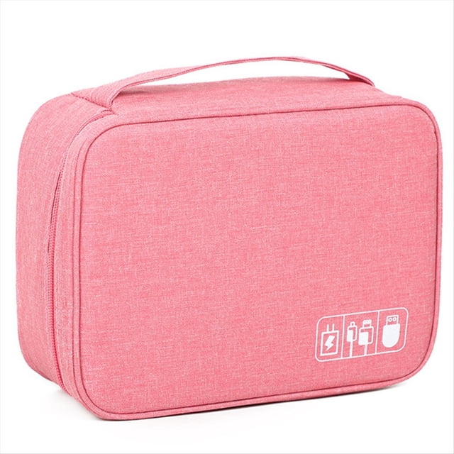 Bolsa de Almacenamiento de Cable de Datos Digitales Bolsa de Almacenamiento de Accesorios Electrónicos Multifuncional Portátil, Rosa