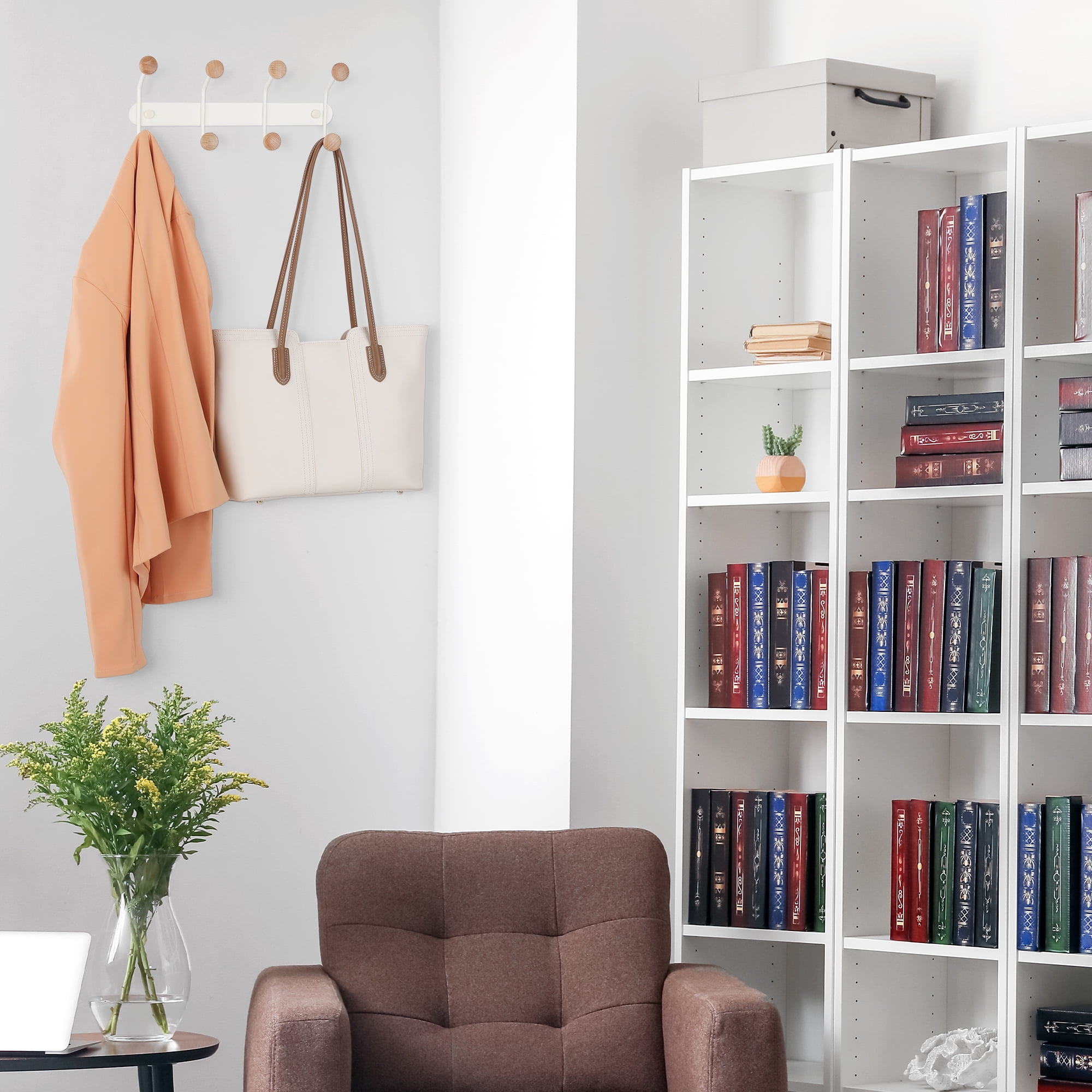 Unique Bargains 1 Pcs Coat Rack Wall Mount Coat Hook for Hanging with 8 Hooks White
