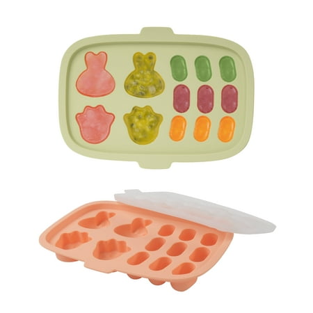 DF DUALFERV 2 pack Silicone Baby Food Storage Tray with Lid, Food Grade for 6+ Months - Holds Purees, Breast Milk, Freezer Safe