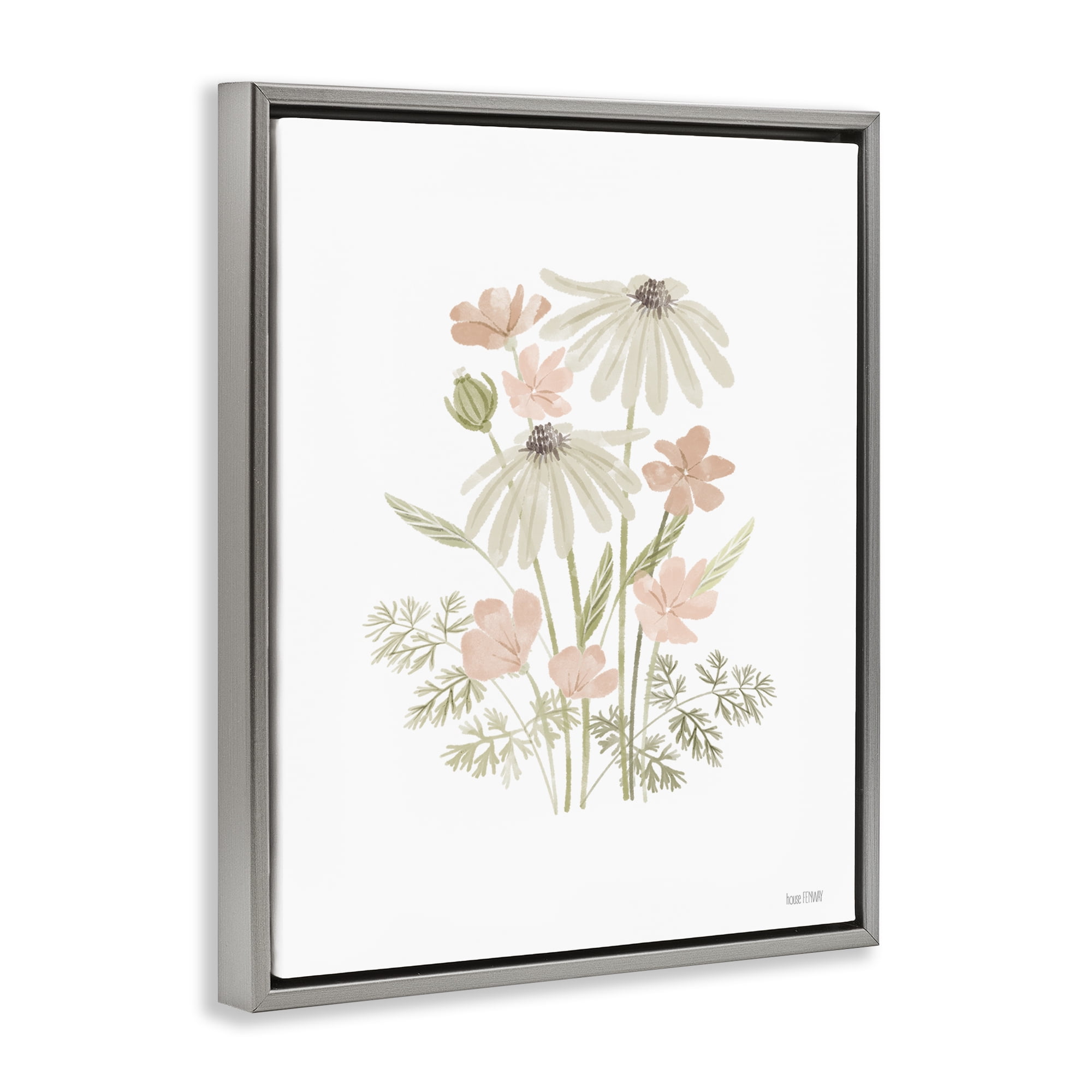 Stupell Industries Subtle Wild Blooms Plants & Flowers Painting Gray Floater Framed Canvas Art Print Wall Art, 25 x 31