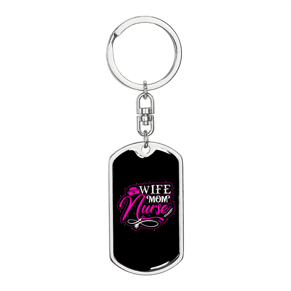To My Wife  Wife Mom Nurse Black Pink TranspArent Stainless Steel or 18k Gold Premium Swivel Dog Tag Keychain