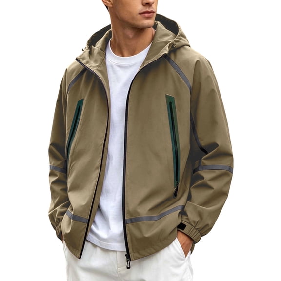 Men's Hooded Zip Bomber Jackets Strip Long Sleeve Warm Fall Jackets, Lightweight Casual Sport Coat, Casual Regular Fit Street Outerwear