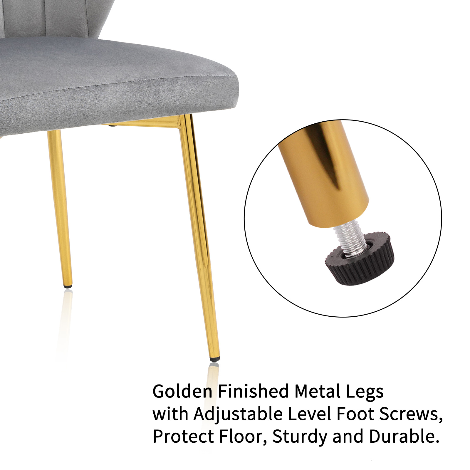 MOJAY Modern Velvet Dining Chair Set of 2 with Tufted Backrest and Golden Legs, Gray