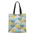 thumbnail image 1 of JSDART Canvas Tote Bag Green Pattern Abstract Yellow Modern Nature Geometric Retro Aqua Durable Reusable Shopping Shoulder Grocery Bag, 1 of 1