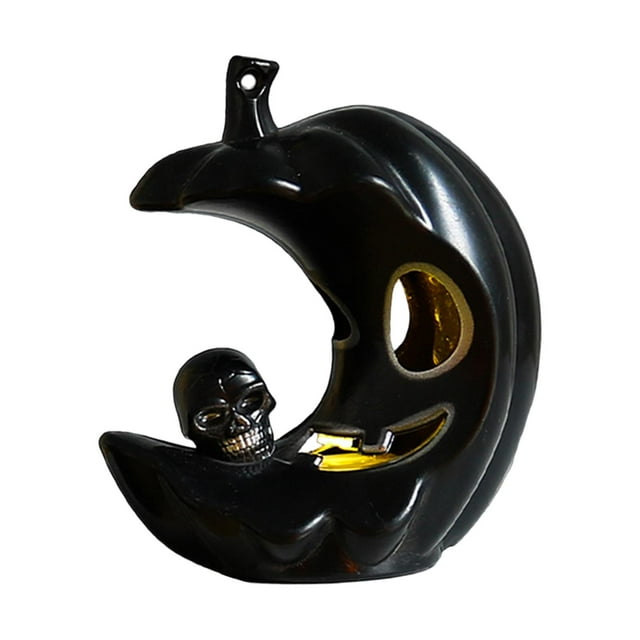 Electric Candle Lantern, Halloween Moon Pumpkin Light, Candlesticks Decor Skull Black