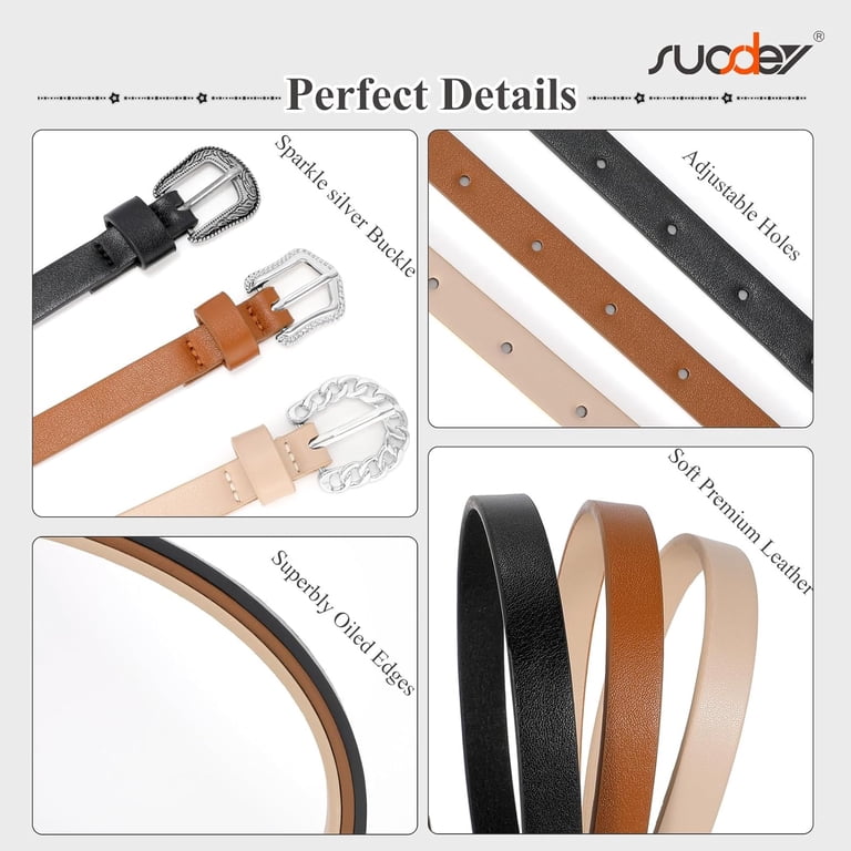 3 Pack Women Skinny Leather Belt for Dresses Thin Leather  display picture 1