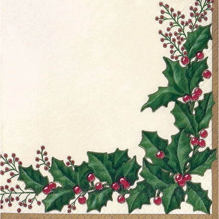 Winter Holly Beverage Napkins, 36 pack