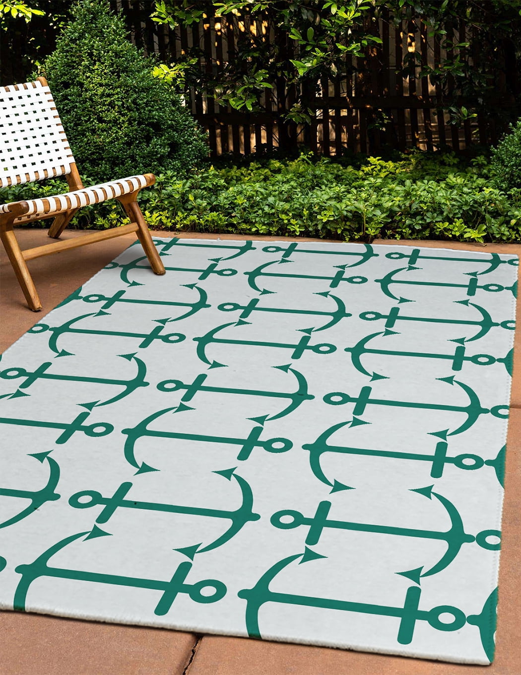 4' x 6' Simply Daisy Anchor Pattern Beach Style Chenille Area Rug, Kelly Green