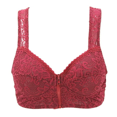 

BIZIZA Women BraPlus Size Wireless Bras Front Close Push Up Womens Bralette Deep Red M