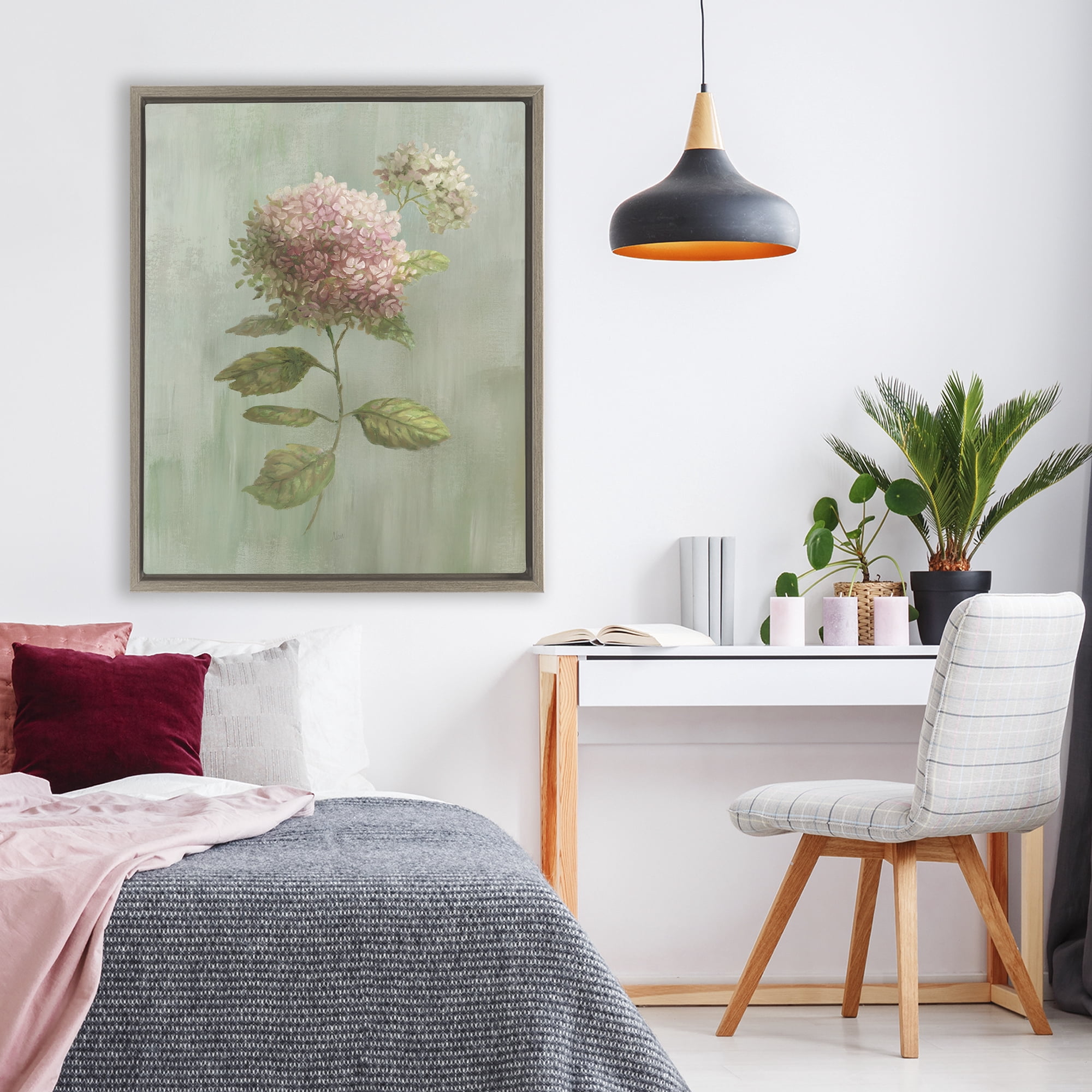 Stupell Industries Vintage Hydrangea Bushel Brown Framed Floater Canvas Wall Art, design by Nan