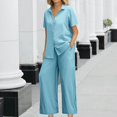 thumbnail image 2 of Breezora Women's Linen Shirt and Wide Leg Pants Set Loose Fit Summer Two Piece Outfit Breathable Cotton Linen Comfortable Wear XL Size Sky Blue, 2 of 7