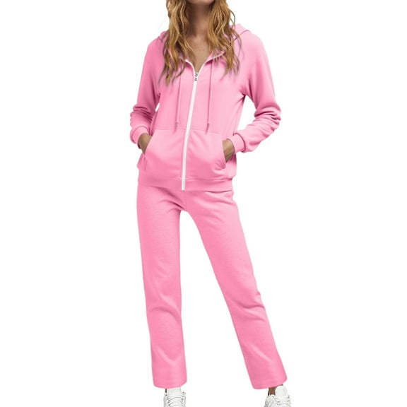VOGUES Sweat Suits For Womens 2 Piece, Solid Color Zip Up Hoodie Sweatshirt Matched Sweatpants Sets 2025 Casual Tracksuit Outfits Gift For Daughter Pink S