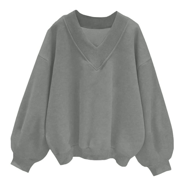 Timegard Chandails Molletonnés pour Femmes, Coupe Ample, Col en V, Manches Longues, Chandail à Enfiler, Automne, Décontracté, Ample, Confortable, Blouse