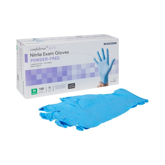 McKesson Confiderm 4.5C Nitrile Exam Gloves, Blue Medical Gloves - Size Medium, 100 Count, 1 Box