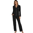 thumbnail image 4 of GEX Womens Bamboo Viscose Pajamas Super Buttery Soft 2 Piece PJ Set Button Long Sleeve Sleepwear Set (Black S), 4 of 6