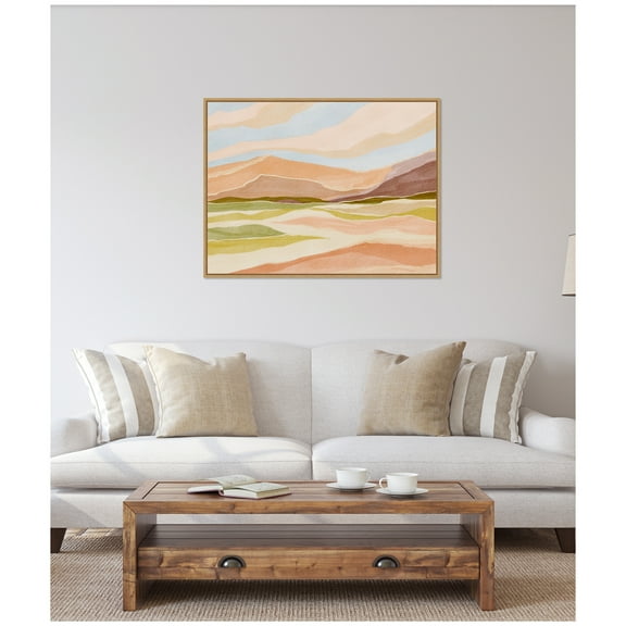 Kate and Laurel Desert Dreams Framed Canvas Wall Art by Nikita Jariwala 42 x 32 Sylvie Natural, Modern, Abstract, Landscapes Art for Wall Decor, Living Room, Bedroom