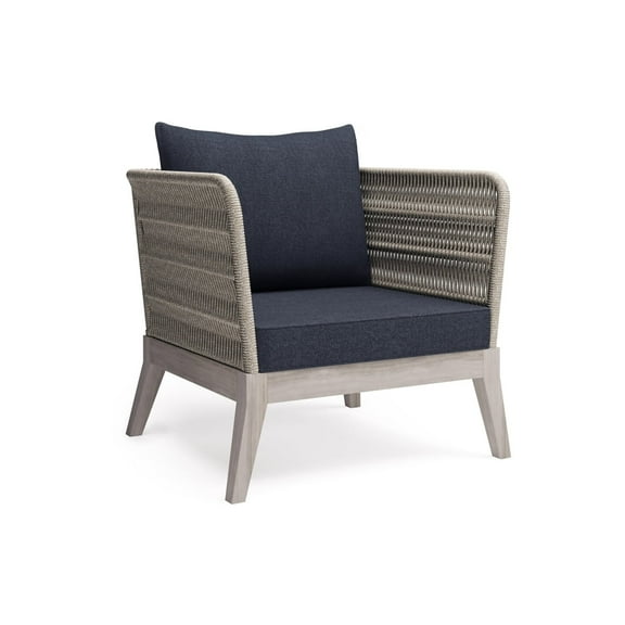 Simpli Home Santiago 34 in. W Outdoor Conversation Chair in Slate Grey Polyester Fabric