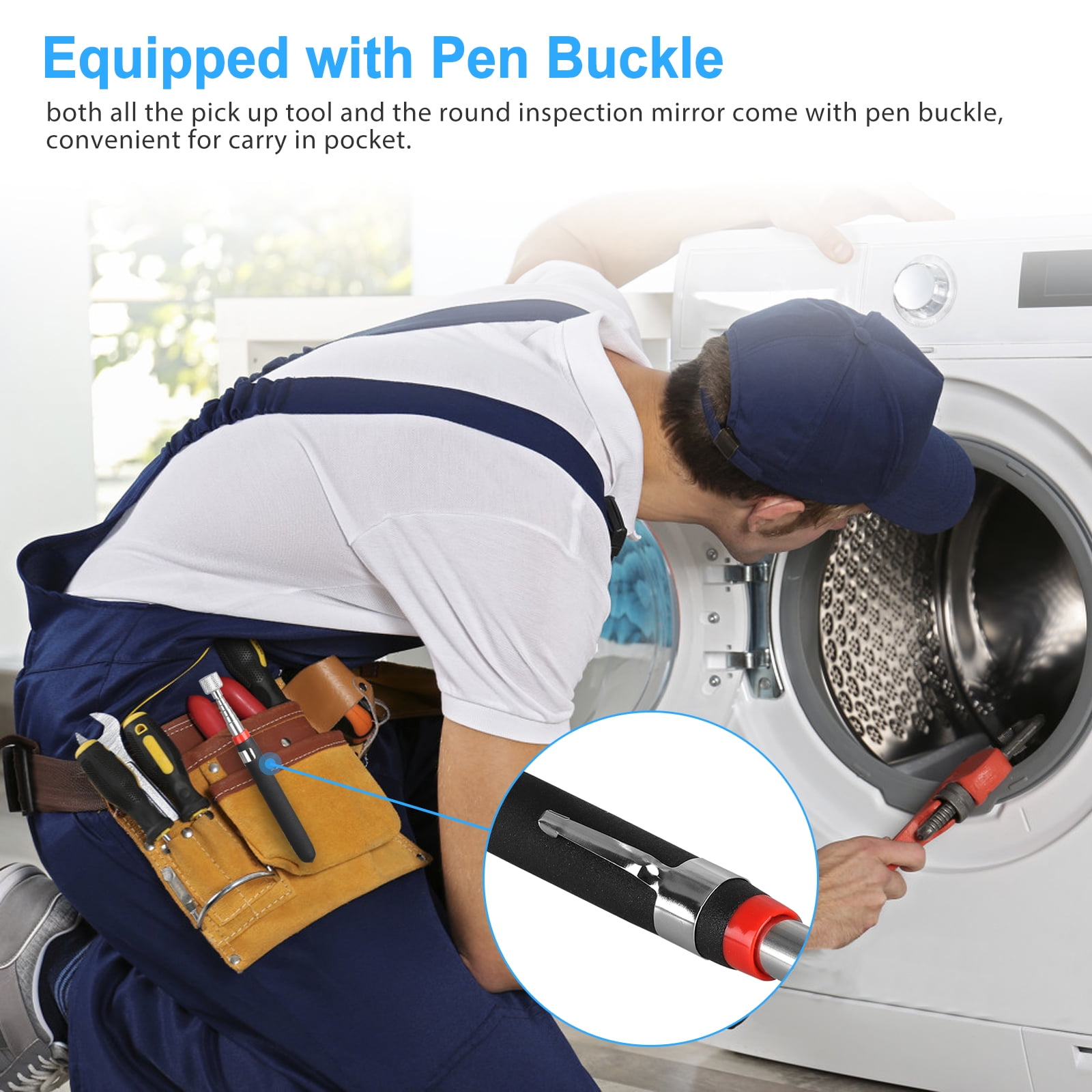 With LED Light Dasing 6 Pieces Magnetic Pick-Up Grabber Tool Including 15 Lb// 10 Lb// 8 Lb// 1.5 Lb Pick-Up Sticks and 360 Swivel Inspection Mirror and Round//Square Inspection Mirror