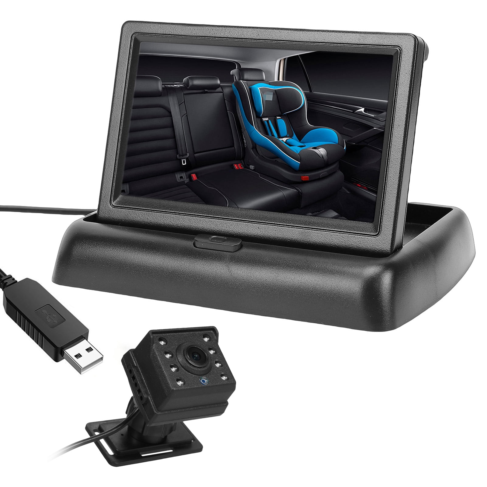 Baby Car Camera Monitor Backseat 1080P Car Baby Camera with 4.3 Inch Foldable Screen Night Visible 150° Wide View Angle for Backseat Monitoring