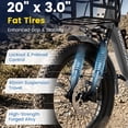 thumbnail image 3 of MOONCOOL TK2 Adult Folding Electric Tricycle w/ Reverse, 20x3.0" Fat Tire Etrike , 48V 15Ah UL2849 (By SGS) Battery, 500W Helical Motor w/ 1092W peak power & 65Nm torque, 60-Mile,15.5MPH , Class 2, 3 of 12