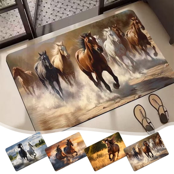 Horse Print Diatomaceous Earth Bath Mat,16x24" Non-Slip Bathroom Rug,Fast Drying and Odor Resistant,Multicolor Home Decor for Bedroom,Living Room,and Kitchen