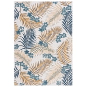 SAFAVIEH Sunrise Jane Floral Reversible Indoor/Outdoor Area Rug, Ivory/Blue Gold, 5'3" x 7'7"