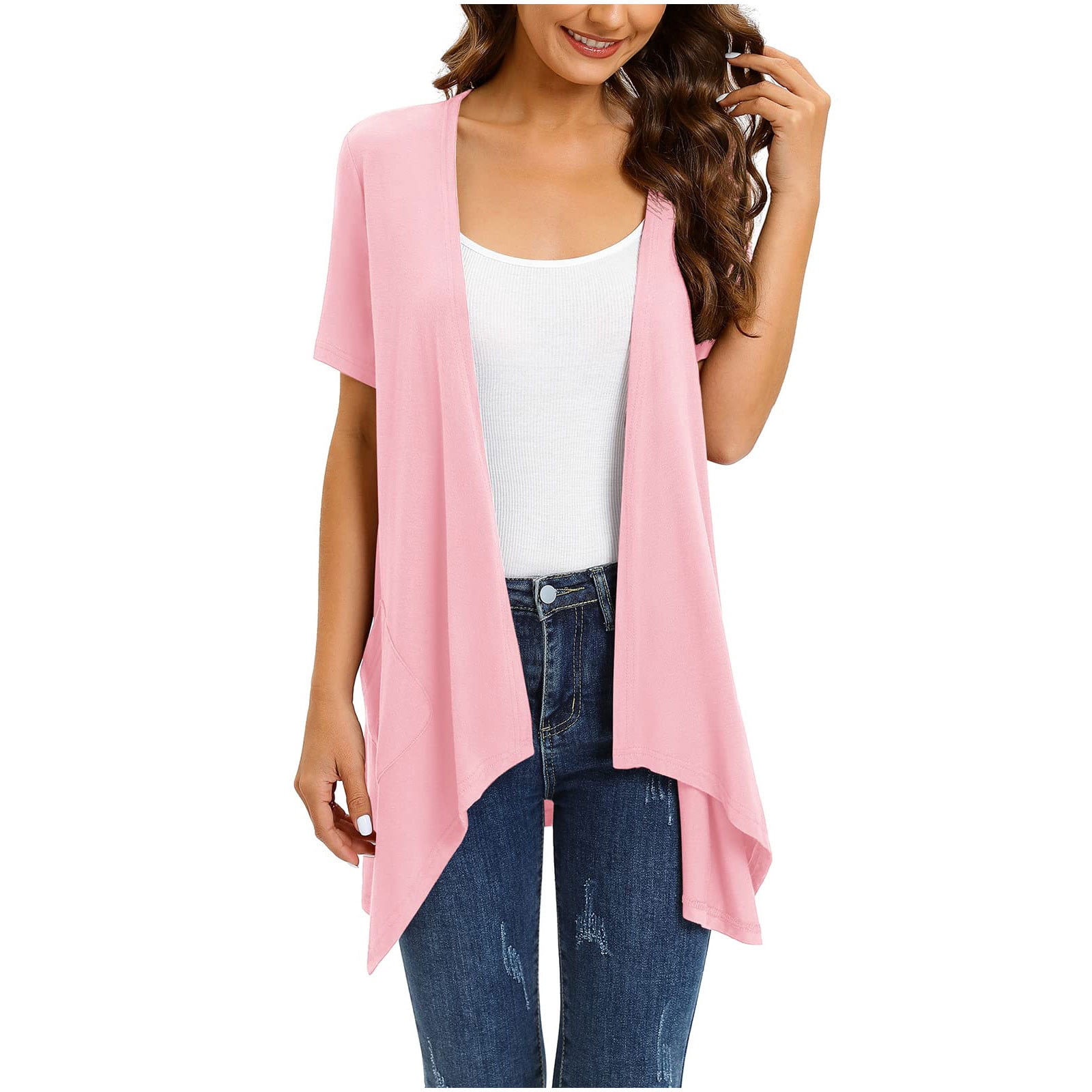 Black White Cardigan for Women Summer Solid Color Open Front Short Sleeve  Shirts with Pockets Womens Spring Tops 2023 - Walmart.com