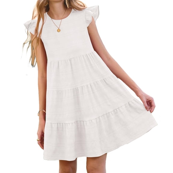 Ruffle Sleeve Women Solid Color A Line Loose Mini Dress