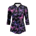 thumbnail image 2 of Uorisanigo Purple Butterfly Women's Golf Top Breathable Polyester Spandex Fabric Moisture Wicking Tennis Activewear Soft Stylish Outing Wear with Zipper 3/4 Sleeve Pullover Size M, 2 of 7