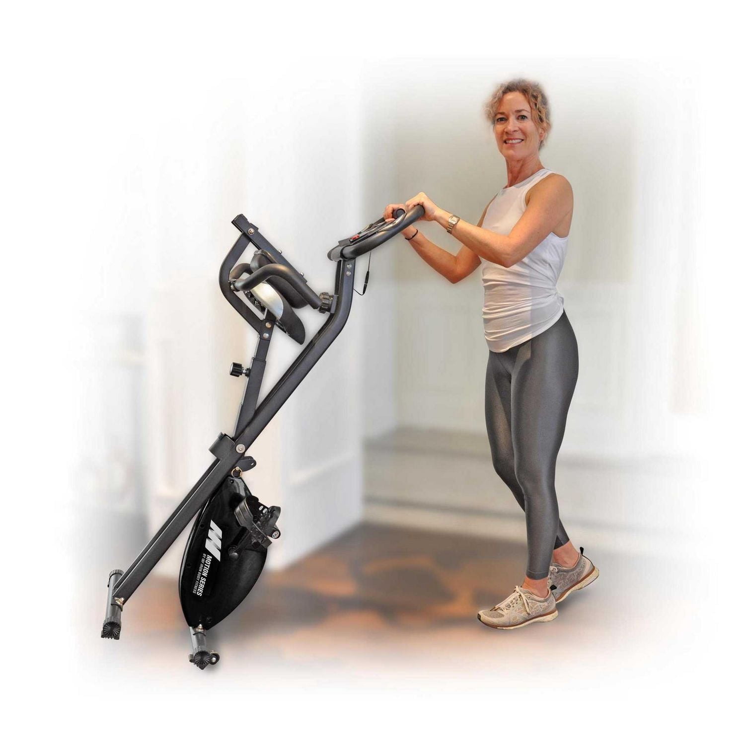 Iron Body Fitness Motion Series C4 Folding Exercise Bike with LCD Monitor, 8 Resistance Levels, Compact X-Frame Design