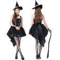 thumbnail image 1 of Disfraces de bruja gótica para cosplay, ropa de fiesta de disfraces de Halloween, disfraces de mujer adulta, esmoquin sexy, vestido de tul con tirantes, sombrero y mangas, 1 of 5