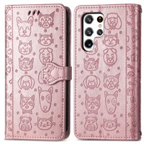 for Samsung Galaxy S23 Ultra Case, Premium PU Leather Wallet Case [Cat & Dog & Flowers Embossed] Card Slots Kickstand Magnetic Closure Flip Case Cover for Samsung Galaxy S23 Ultra,Rosegold