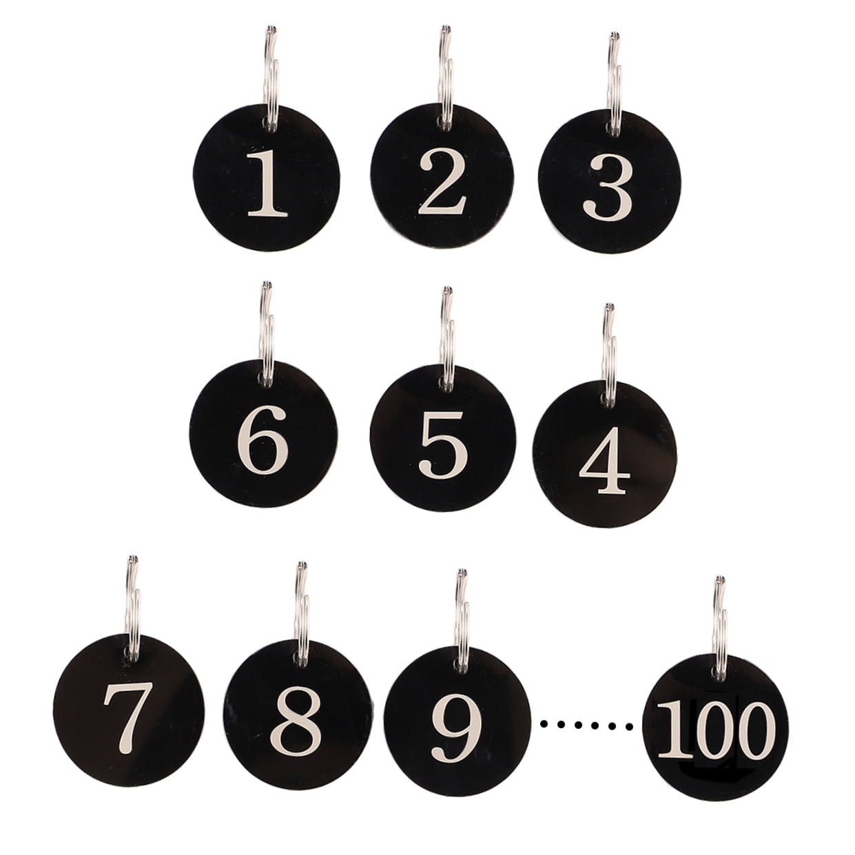 ROMANSENTIAL Engraved Number Tags Number Tag Rings Black Acrylic 100Pcs for Supermarket Use