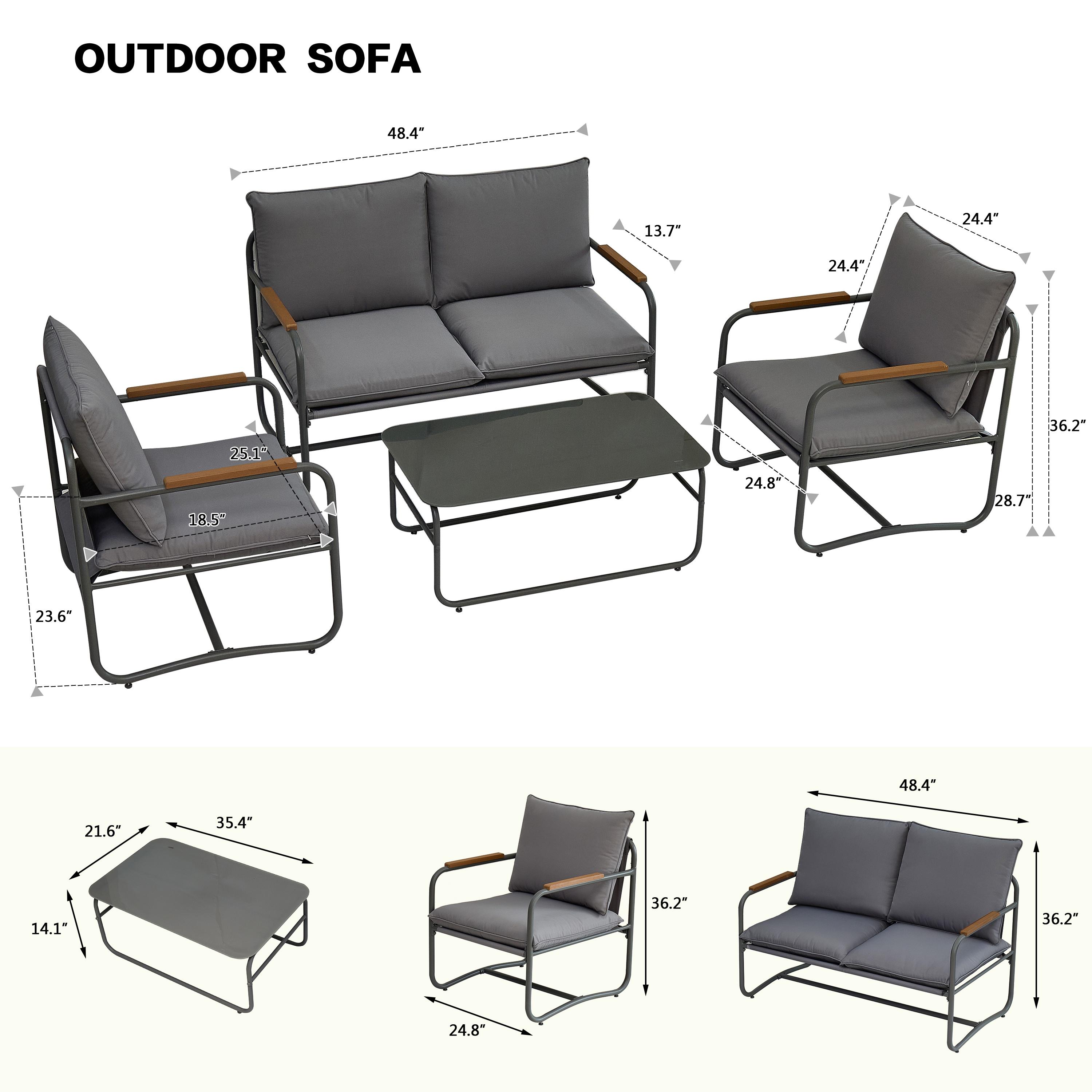Syngar 4 Piece Patio Furniture Sets, Sectional Furniture Set for Outside, Conversation Sofa Set with Coffee Table and Dark Gray Cushions, Outdoor All Weather Metal Chairs Set for Yard, Poolside, Deck - image 5 of 7
