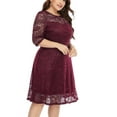 thumbnail image 5 of Eternatastic Lace Floral Half Sleeve Round Neck Cocktail Party Midi Dress Women Plus 5XL Burgundy, 5 of 6