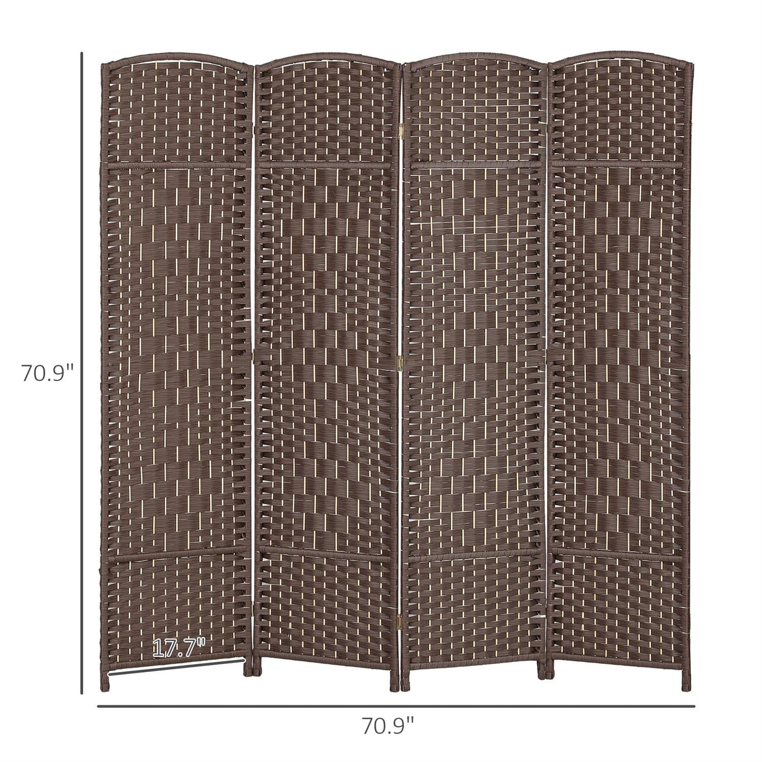 Demi Bonn 4 Panel Folding Room Divider Screen, 6' Tall Freestanding Privacy Screen, Wood Partition for Home Office Spaces, Brown