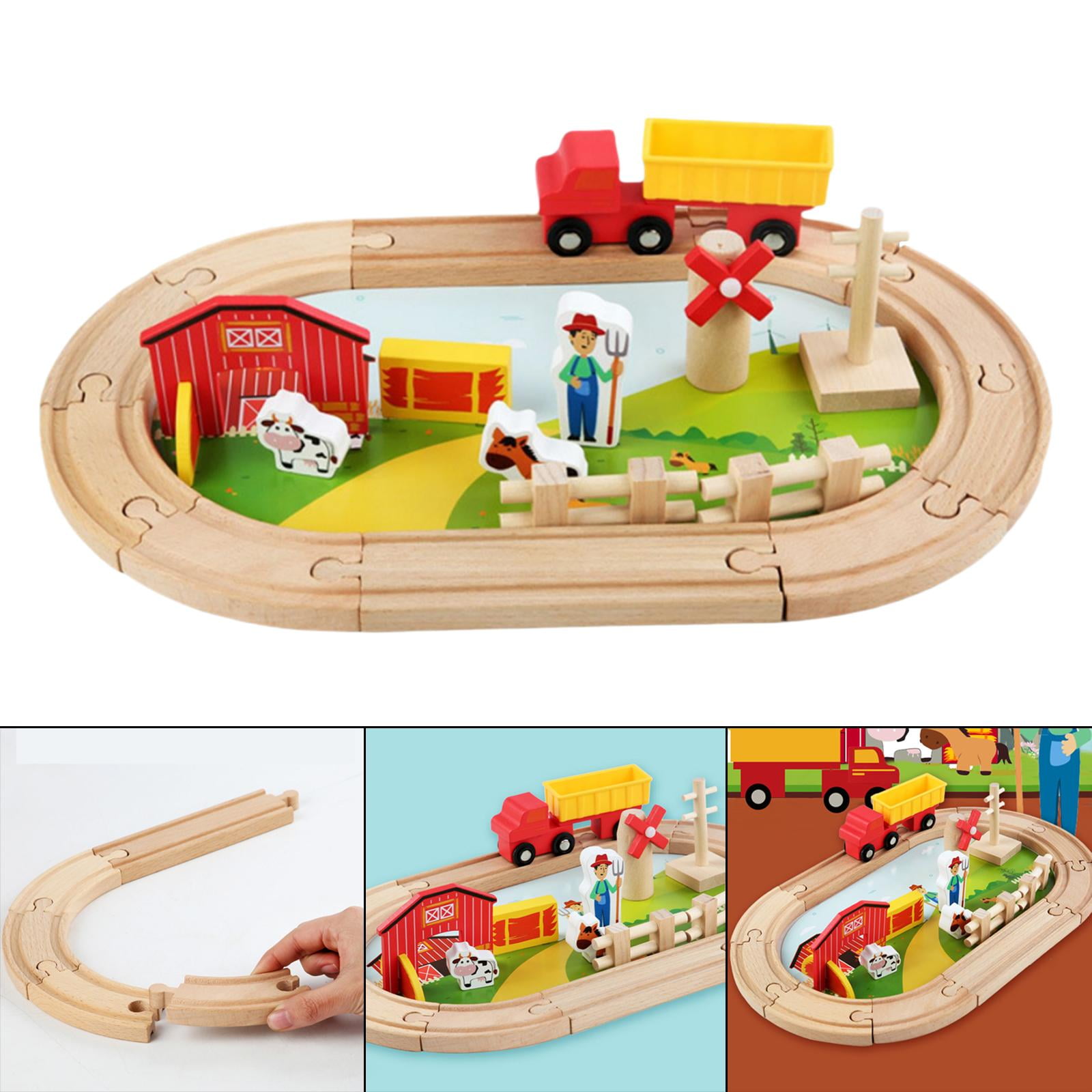TISHITA Wooden Railway Track Toy Building Toys Farm Themed for