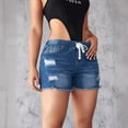 thumbnail image 5 of Women's Denim Shorts Elastic Waist with Holes Polyester Cotton for Summer Casual, 5 of 5