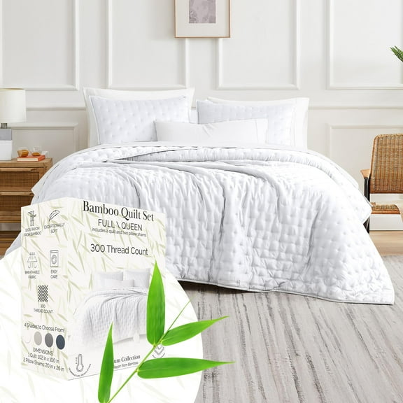 Southshore Fine Living, Inc. Rayon Derived from Bamboo Quilt Queen with 2 Pillow Shams, Bright White