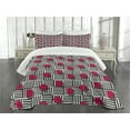 thumbnail image 3 of Ambesonne Teen Room Quilted Bedspread Set 3 Pcs, Geometric, King Size, Magenta Black and White, 3 of 5